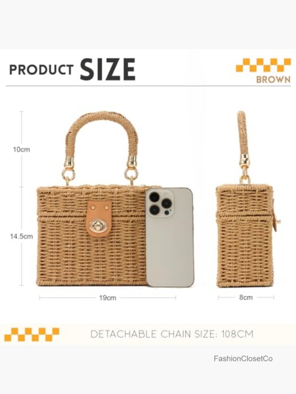 Woven Wicker Rattan Purse Straw Tote Bag Summer Beach Vacation Box Bucket Bag - Picture 4 of 7